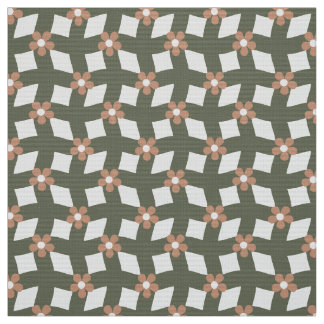 Tissu Olive Abstract Floral Grid - Polyester Weave