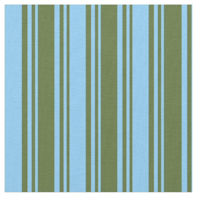 Tissu Olive foncé vert et ciel clair bleu rayures (Fermer)