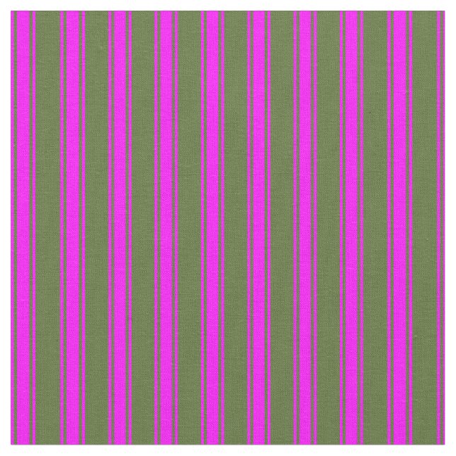 Tissu Olive foncé vert et Motif de rayures Fuchsia (Fermer)