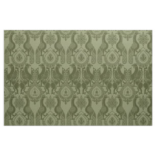 Tissu Olive Green Peacocs médiévaux et dragons