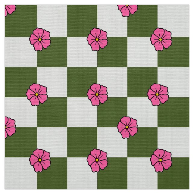 Tissu Olive Pink Floral Checkerboard Polyester Fabric (Échantillon)