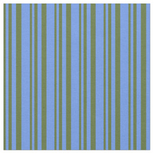 Tissu Olive vert foncé et Motif bleu Cornflower