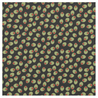 Tissu Olives vertes avec des Pimentos sur le Motif noir