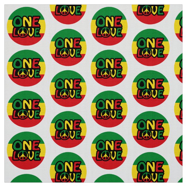 Tissu One Love, Reggae design avec des couleurs reggae (Échantillon)