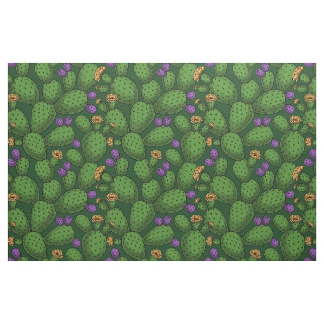 Tissu Opuntie de floraison sur vert foncé (Fat Quarter)
