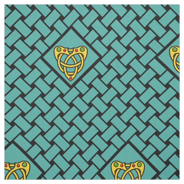 Tissu Or/aqua/tissage noir, diamant, noeud céleste (Échantillon)