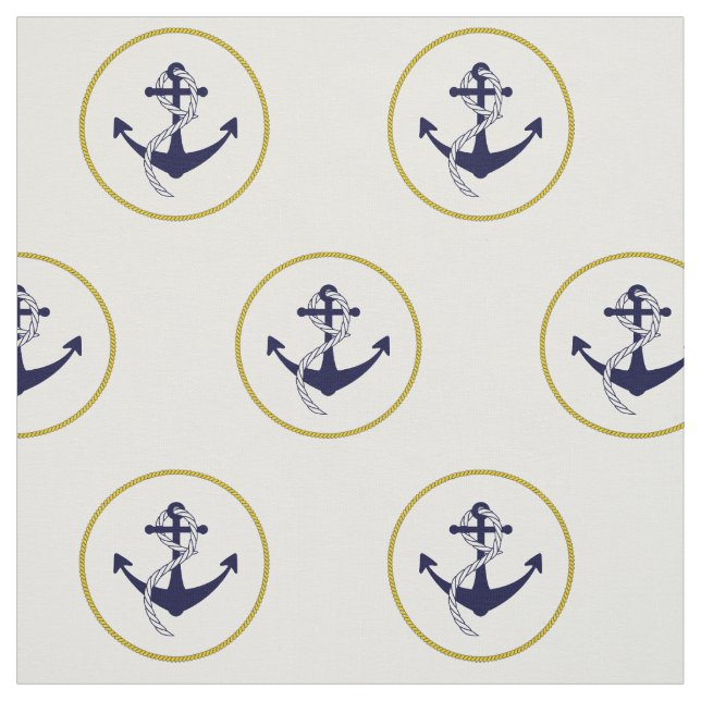 Tissu Or blanc nautique chic moderne de bleu marine (Échantillon)