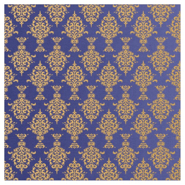 Tissu Or de damassé sur le bleu royal (Fermer)