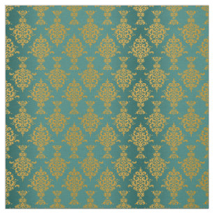 Tissu Or de damassé sur le vert turquoise