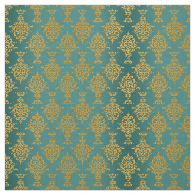 Tissu Or de damassé sur le vert turquoise (Échantillon)