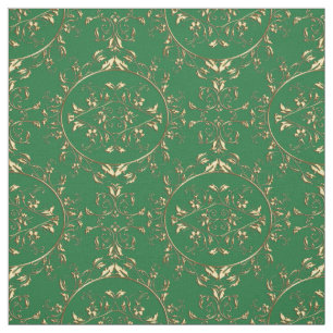 Tissu Or et copie verte de damassé de vacances