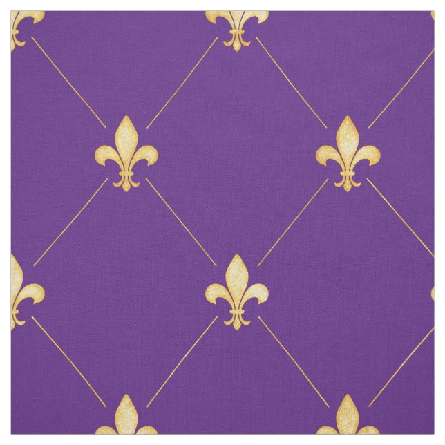 Tissu Or Fleur de Lis (grande échelle) violet (Échantillon)