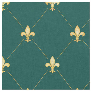 Tissu Or Fleur de Lis (moyenne gamme) Vert Turquoise