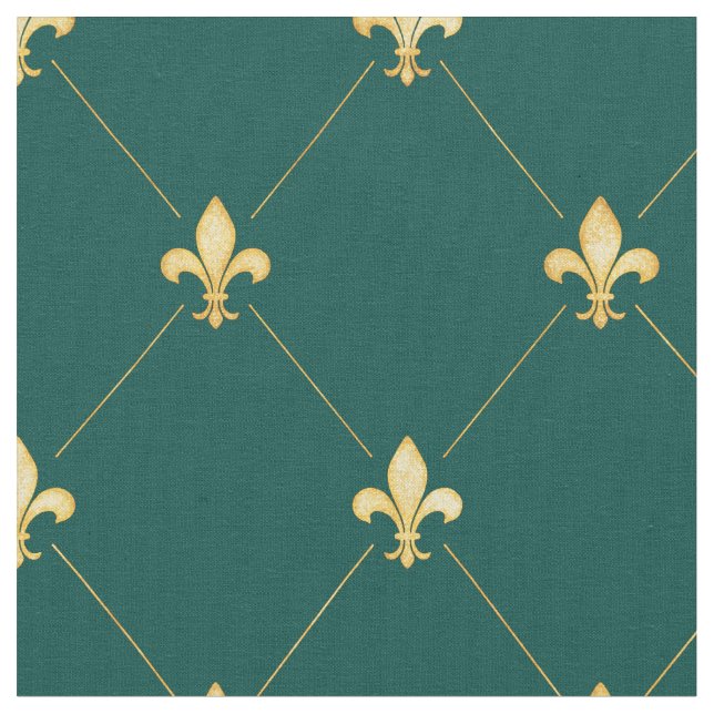 Tissu Or Fleur de Lis (moyenne gamme) Vert Turquoise (Fermer)