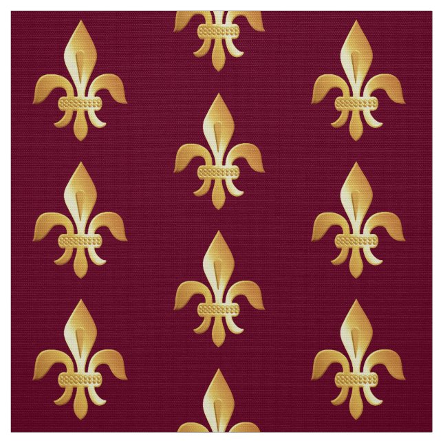 Tissu Or Fleur-De-lis sur Bourgogne (Échantillon)