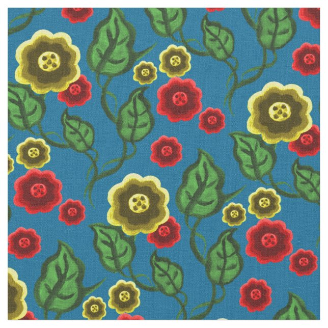 Tissu Or/fleurs rouges/feuille vert/floral (Fermer)
