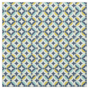Tissu Or géométrique et motif bleu