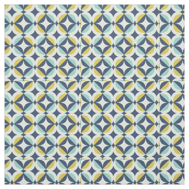 Tissu Or géométrique et motif bleu (Échantillon)
