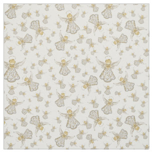 Tissu Or Noël Angel de grâce Motif sans couture