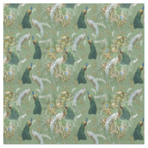 Tissu Or - Plumes Peacock exécutant l'impression