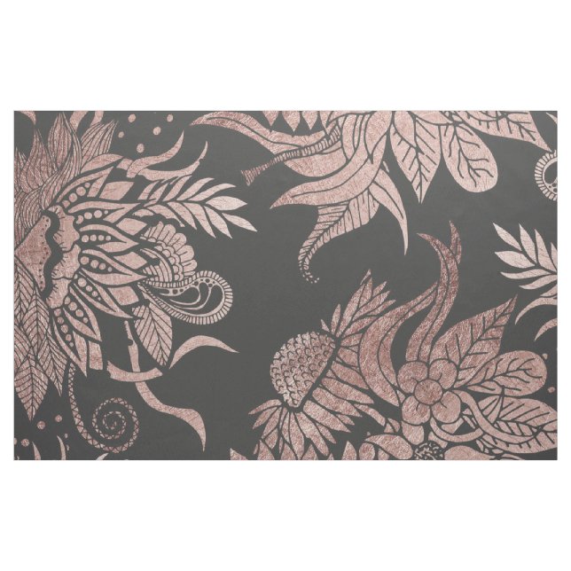 Tissu Or rose chic et dessins floraux noirs (Yard)