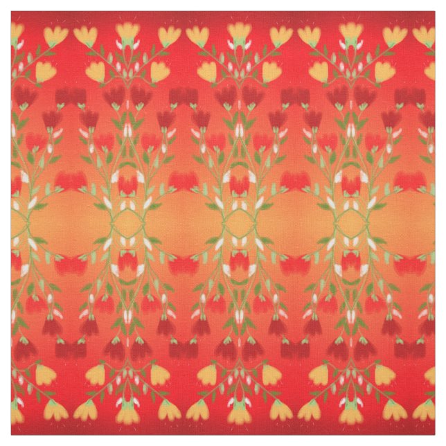 Tissu Or Rouge Vibrant Avec Vert (Échantillon)
