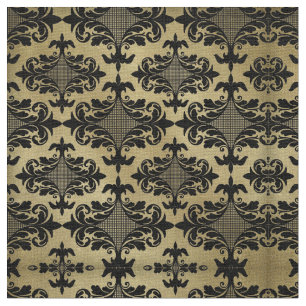 Tissu Or vintage avec Damas noir