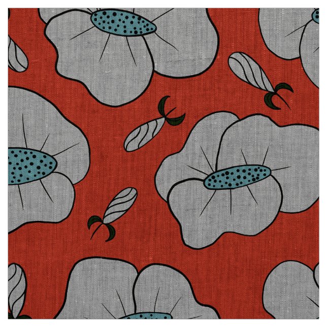 Tissu Orange à Motif Floral Gris Clair (Échantillon)