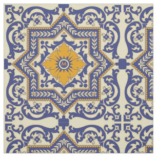 Tissu orange bleu de style en céramique d'Azulejo