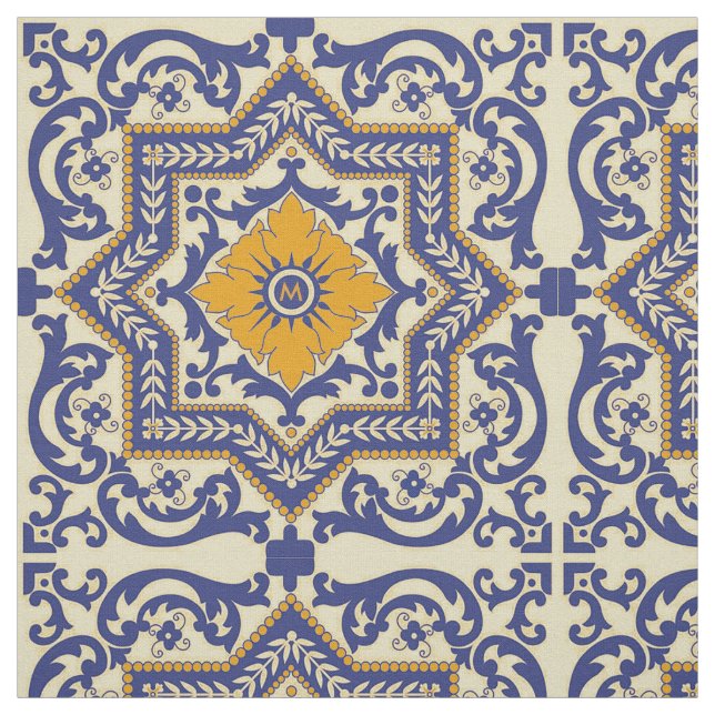Tissu orange bleu de style en céramique d'Azulejo (Échantillon)