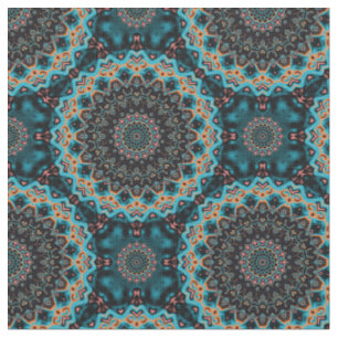 Tissu Orange bleu Turquoise noir Mandala Boho Motif