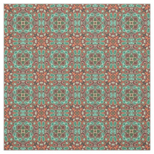 Tissu Orange Brown Rouge Turquoise Vert Orient Bali Art