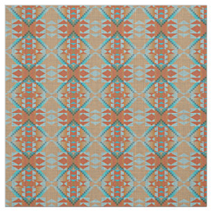 Tissu Orange Brown Turquoise Bleu Eclectique Ethnique