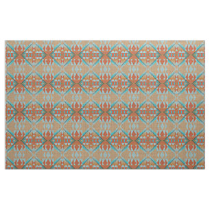 Tissu Orange Brown Turquoise Bleu Eclectique Ethnique