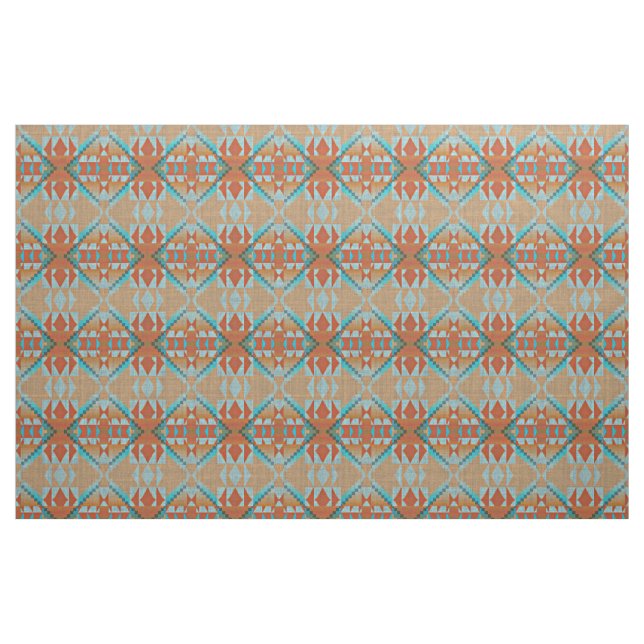 Tissu Orange Brown Turquoise Bleu Eclectique Ethnique (Fat Quarter)
