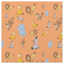 orange Cute safari animal motif - Giraffe, eleph