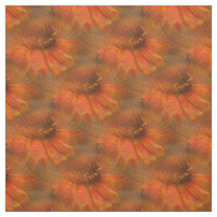 Tissu Orange Daisy Flower Nature Motif