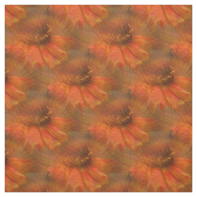 Tissu Orange Daisy Flower Nature Motif (Échantillon)