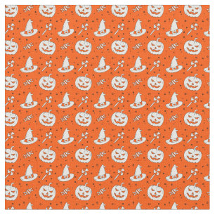 Tissu Orange d'Halloween avec Casquettes blancs bonbons