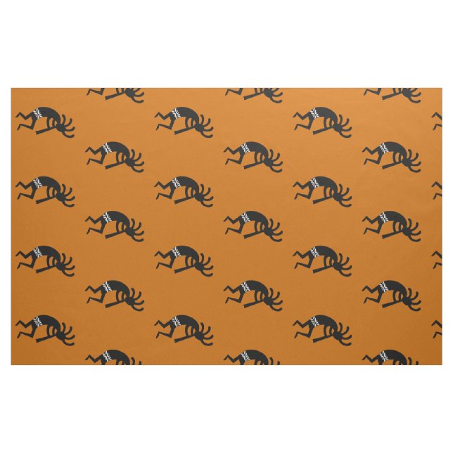 Tissu Orange Et Noir Motif Kokopelli Sud-Ouest (Fat Quarter)