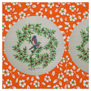 Tissu Orange floral Western Bluebird Fabric