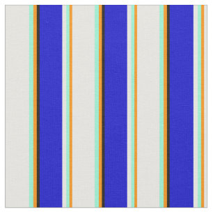 Tissu Orange foncé, Aquamarine, Blanc, Bleu & Noir