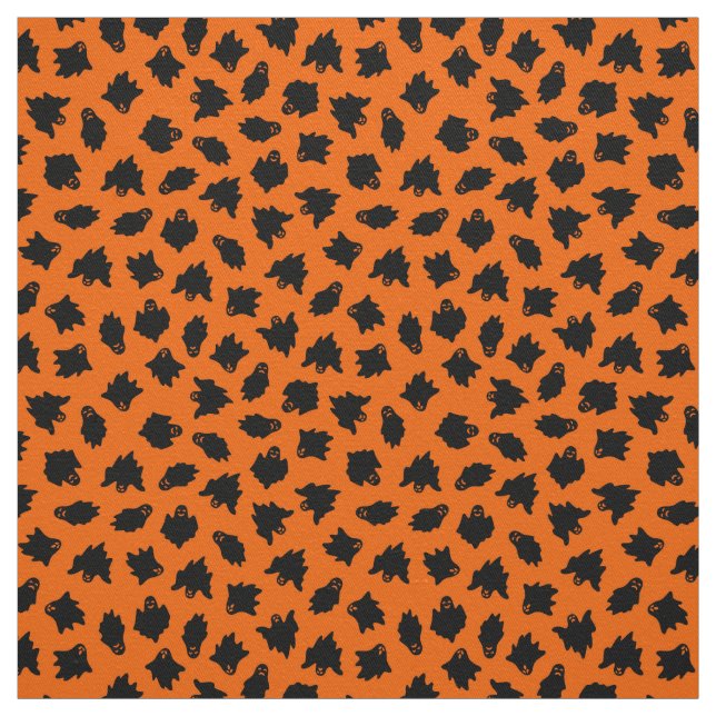 Tissu Orange Ghost Happy Halloween moderne (Échantillon)