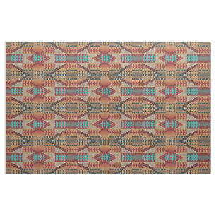 Tissu Orange Green Aqua Turquoise Red Ethnic Mosaic