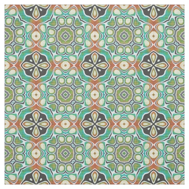 Tissu Orange Lime Green Turquoise Bali Batik Motif (Échantillon)