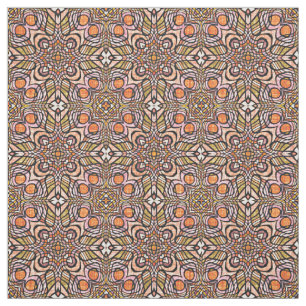 Tissu Orange Olive Green Retro Chic Nouveau Déco Motif