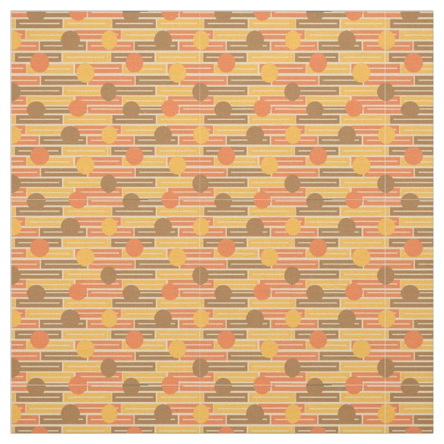Tissu Orange, Or, Rectangles Brown et cercles (Échantillon)