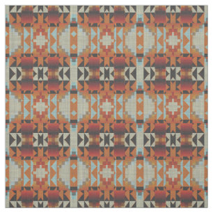 Tissu Orange rouge Brown bleu autochtone Motif de mosaïq