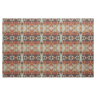 Tissu Orange rouge Brown bleu autochtone Motif de mosaïq