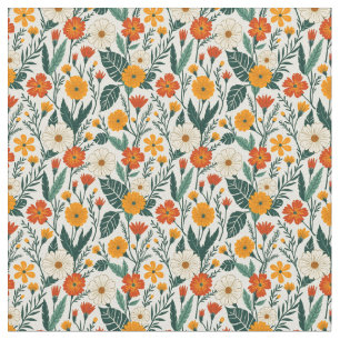 Tissu Orange Russet et crème florale